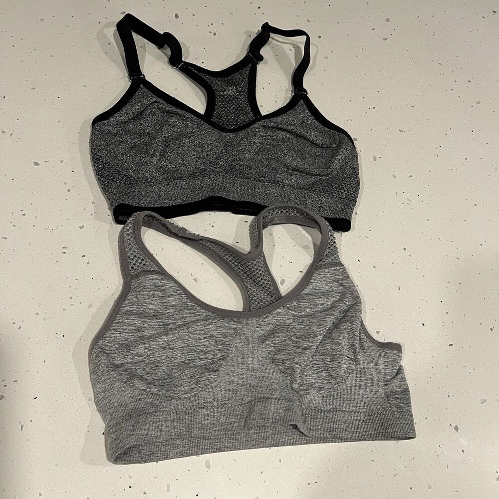 Womens Cycling workout SPORTS BRA Size S Set of‎ 2 Grey Yoga Running pilates